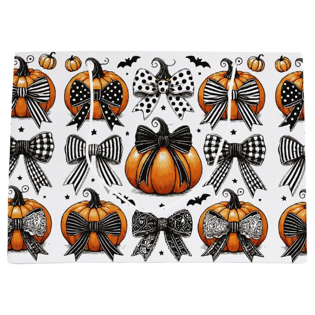 Fall Pumpkin Bow Große Geschenktüte (Vorderseite)