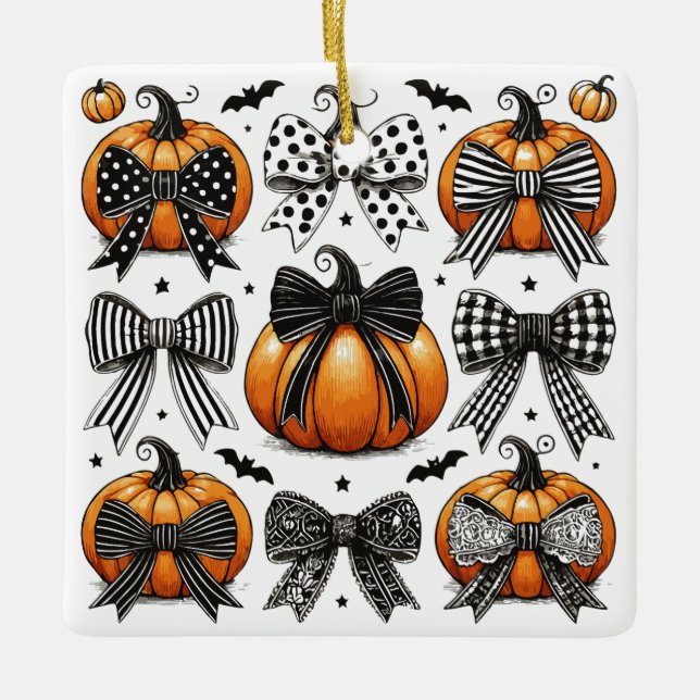 Fall Pumpkin Bow Keramikornament (Vorderseite)