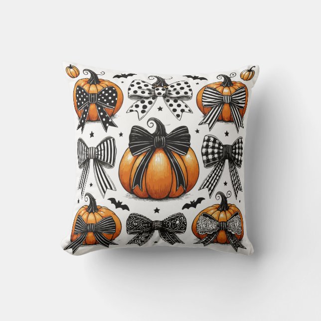 Fall Pumpkin Bow Kissen (Vorderseite)