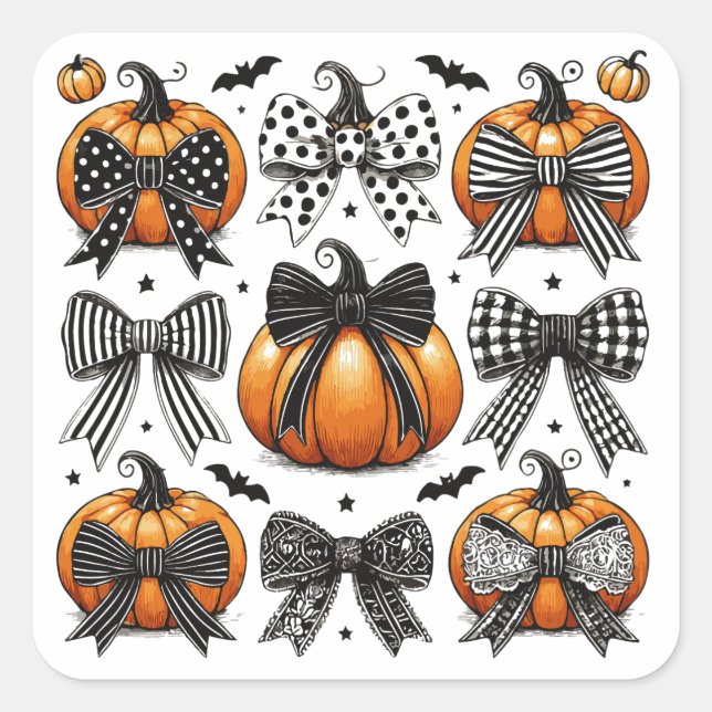 Fall Pumpkin Bow Quadratischer Aufkleber (Vorderseite)