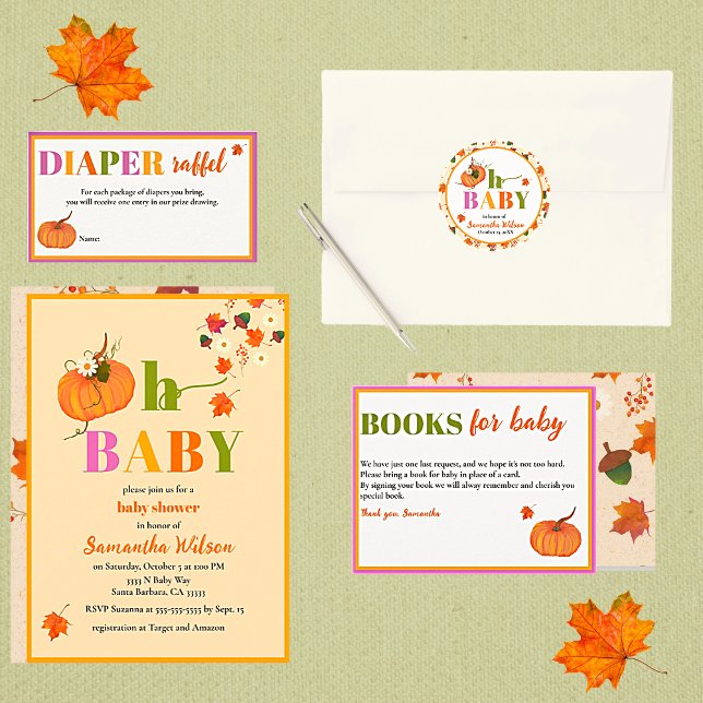 Fall Pumpkin Boy Babydusche Einladung (Fall Pumpkin Baby Shower Collection. Easy to personalize.)