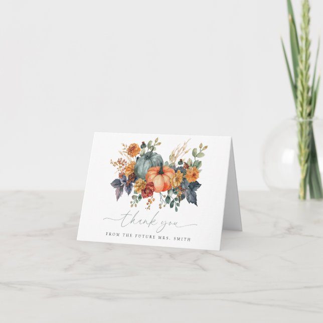 Fall Pumpkin-Brautparty Dankeskarte (Vorderseite)