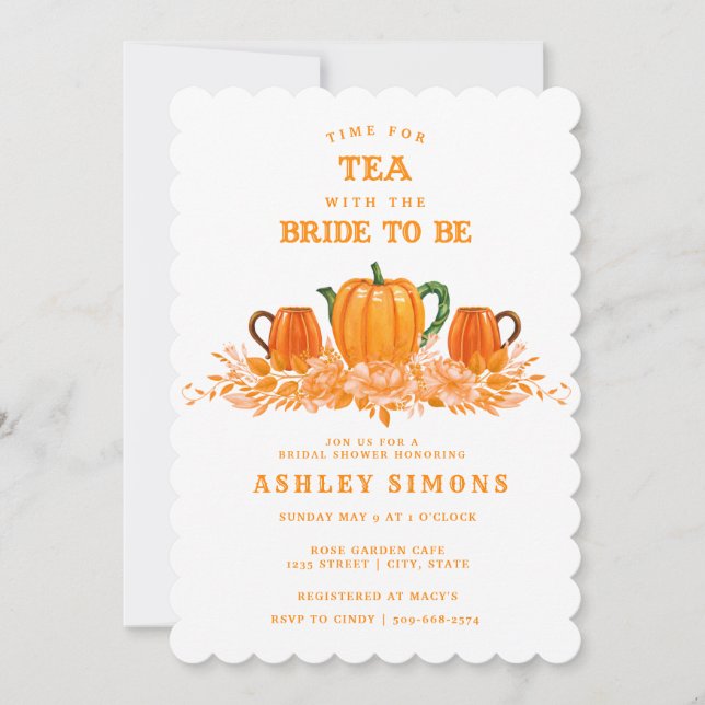 Fall Pumpkin-Brautparty | Tea-Party Einladung (Vorderseite)