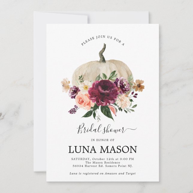 Fall Pumpkin Bridal Dusche Einladung (Vorderseite)