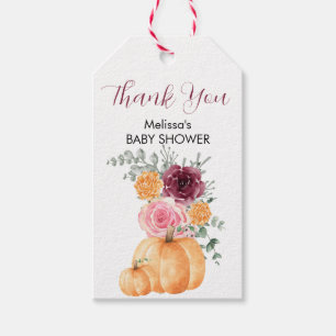 Fall Pumpkin Burgundy Blush Pink Floral Vielen Dan Geschenkanhänger