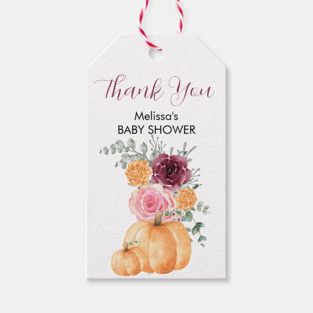 Fall Pumpkin Burgundy Blush Pink Floral Vielen Dan Geschenkanhänger (Vorderseite)