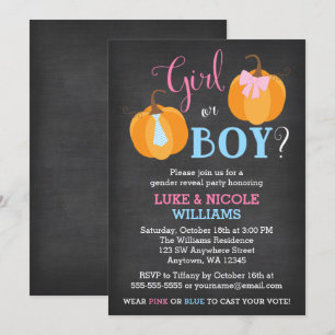 Fall Pumpkin Chalkboard Gender Reveal Party Einladung