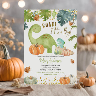 Fall Pumpkin Dinosaur Baby Dusche Invite Roar Einladung