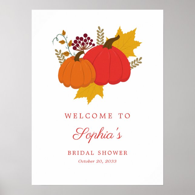 Fall Pumpkin Elegantes Skript-Brautparty Willkomme Poster (Vorne)