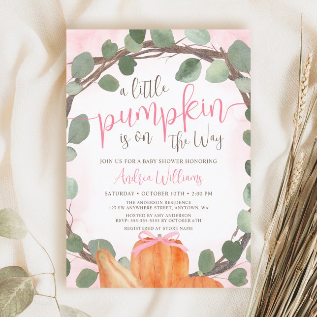 Fall Pumpkin Eucalyptus Wreath Girl Baby Shooter Einladung (Von Creator hochgeladen)