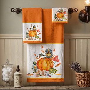 Fall Pumpkin-Eule und Frosch Badhandtuch Set