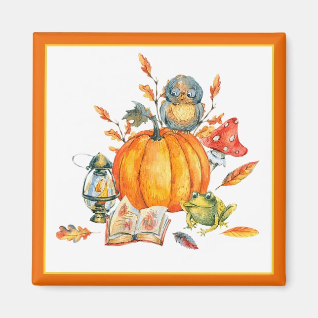Fall Pumpkin-Eule und Frosch Magnet (Vorne)