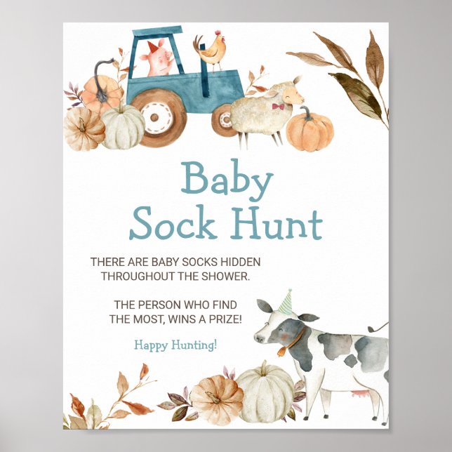 Fall Pumpkin Farm Animal Baby Sock Hunt Poster (Vorne)