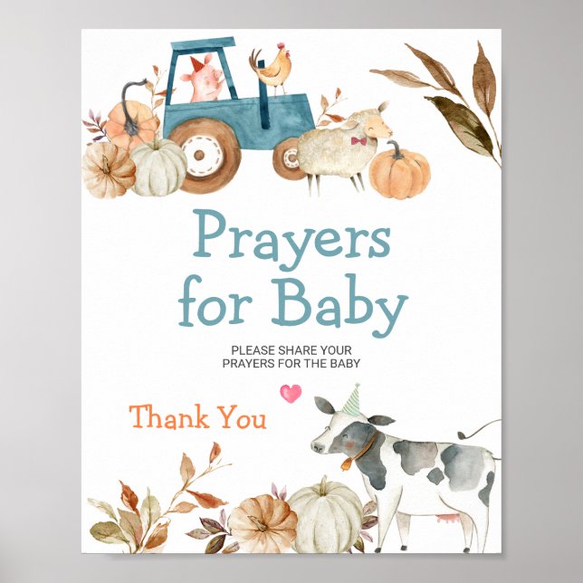 Fall Pumpkin Farm Animal Traktor Gebete für Baby Poster (Vorne)