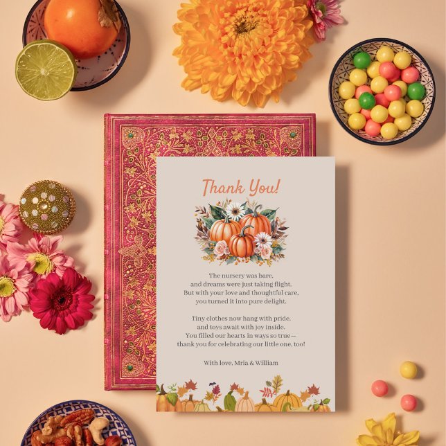 Fall Pumpkin Floral Baby Dusche Danke Karte (Von Creator hochgeladen)