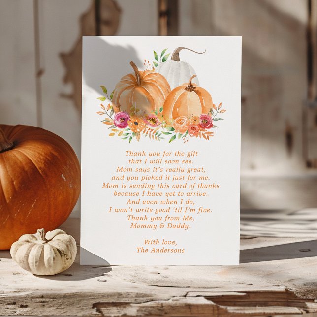 Fall Pumpkin Floral Baby Dusche Danke Karte (Von Creator hochgeladen)
