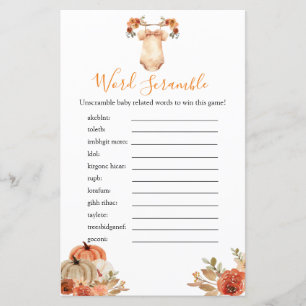 Fall Pumpkin Floral Baby Dusche Word Scramble Spie
