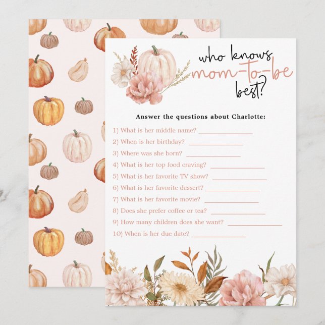 Fall Pumpkin Floral Baby Duschkarte Dankeskarte (Vorne/Hinten)