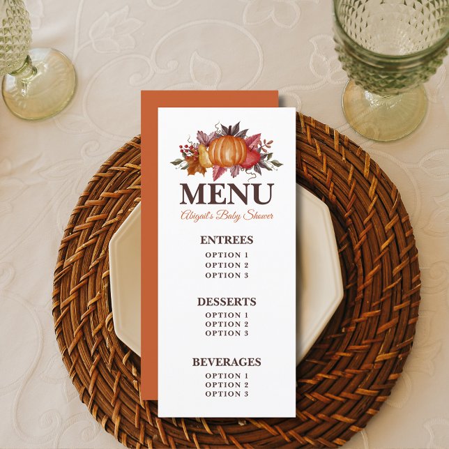 Fall Pumpkin Floral Baby Duschmenü Menükarte (Von Creator hochgeladen)