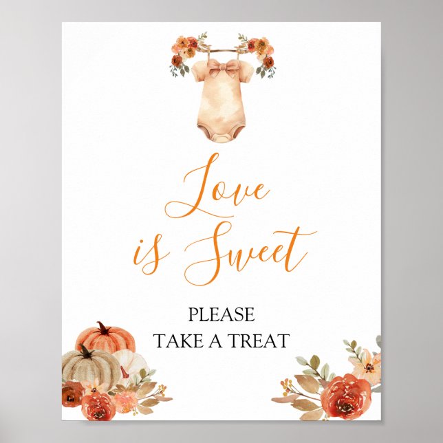 Fall Pumpkin Floral Baby Kleidung Liebe ist süß Poster (Vorne)