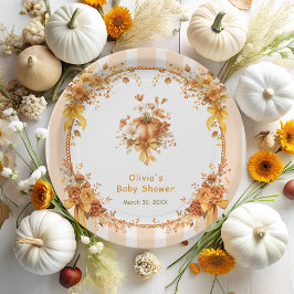 Fall Pumpkin Floral Bow Baby Shower Pappteller
