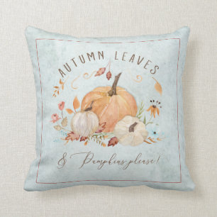 Fall Pumpkin Floral Dusty Blue Watercolor Foliage Kissen
