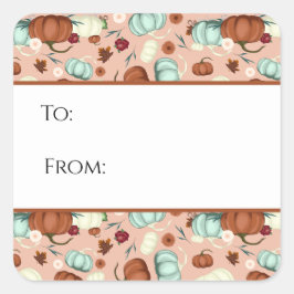 Fall Pumpkin Floral Geschenk Tag Quadratischer Aufkleber