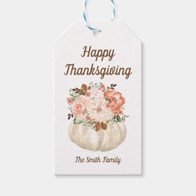 Fall Pumpkin Floral Happy Thanksgiving-Geschenk Ta Geschenkanhänger (Vorderseite)