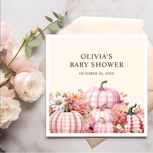 Fall Pumpkin Floral Pink Kariert Baby Dusche Serviette (Von Creator hochgeladen)