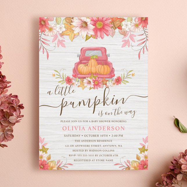Fall Pumpkin Floral Truck Girl Baby Dusche Einladung (Von Creator hochgeladen)