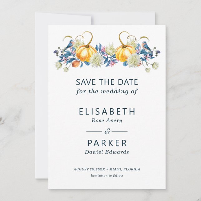 Fall Pumpkin Floral Wedding Save The Date (Vorderseite)