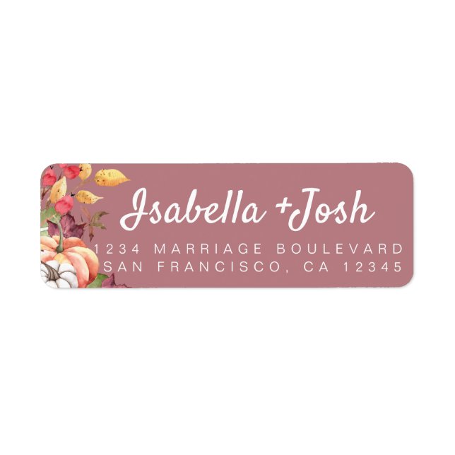 Fall Pumpkin Foliage Lila Hochzeitsszene Rücksende (Vorne)