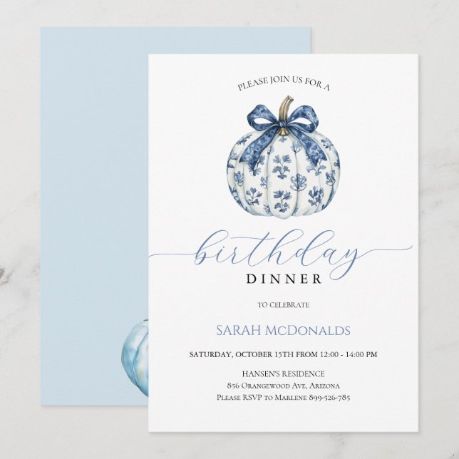 Fall Pumpkin Frau Geburtstagsessen Einladung (Vorne/Hinten)