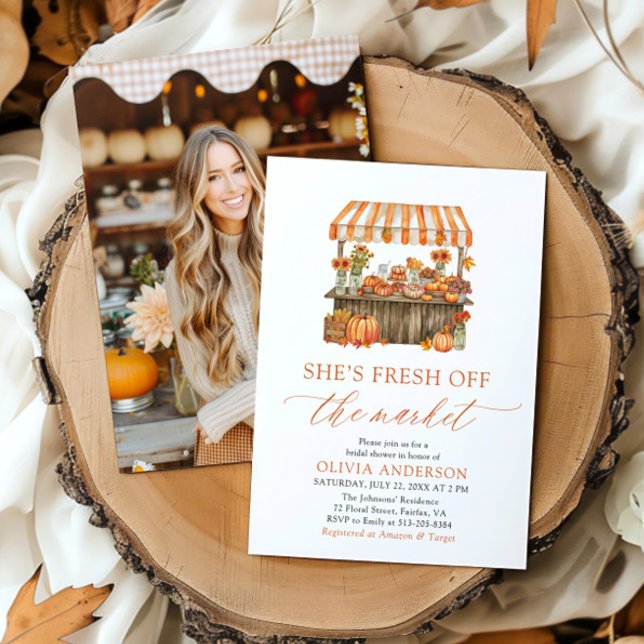 Fall Pumpkin Fresh off Market Brautparty Einladung (Orange Fall Pumpkin Fresh Off the Market Bridal Shower Invitation)