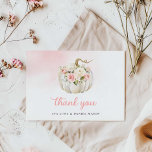 Fall Pumpkin Girl Babydusche Danke Karte<br><div class="desc">Ein elegantes Aquarell Rosa Blüte und Pumpkin Dankeschön Karten. Bearbeiten Sie den Text,  die Farbe und den Stil des Schriftartes direkt in Ihrem Browser. Karo unsere gesamte Kollektion in unserem Shop Cava Party Design.</div>