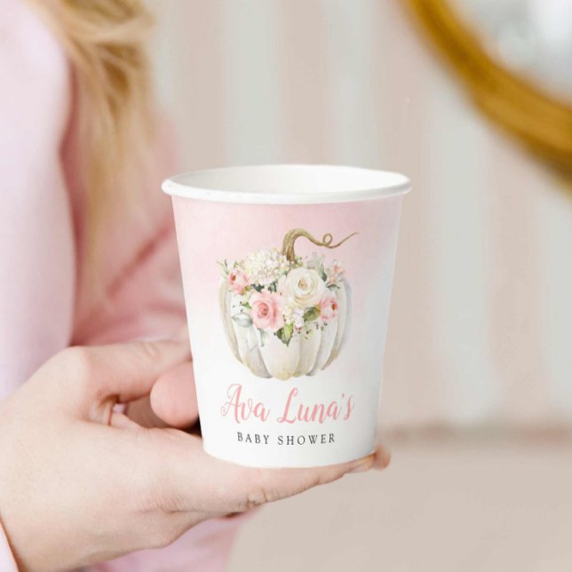 Fall Pumpkin Girl Babydusche Personalisiert Pappbecher (Pink Fall Pumpkin Girl Baby Shower Paper Cups)