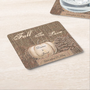 Fall Pumpkin Gold White Country Rustic Wedding Rechteckiger Pappuntersetzer