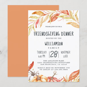 Fall Pumpkin Golden Foliage Freundliches Abendesse Einladung