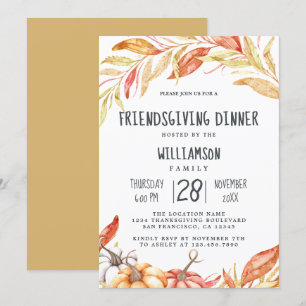 Fall Pumpkin Golden Foliage Friendsgiving Dinner Einladung