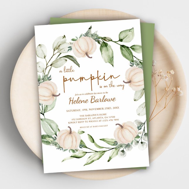 Fall Pumpkin Greenery Baby Shower Einladung (Fall Pumpkin Greenery Baby Shower Invitation)