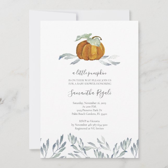 Fall Pumpkin Greenery Baby Shower Einladung (Vorderseite)