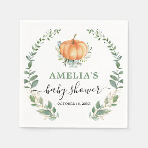 Fall Pumpkin Greenery Gold Foliage Baby Shower Serviette