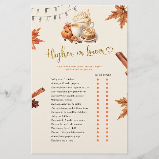 Fall Pumpkin Höher oder Untere Games Card (Vorderseite)
