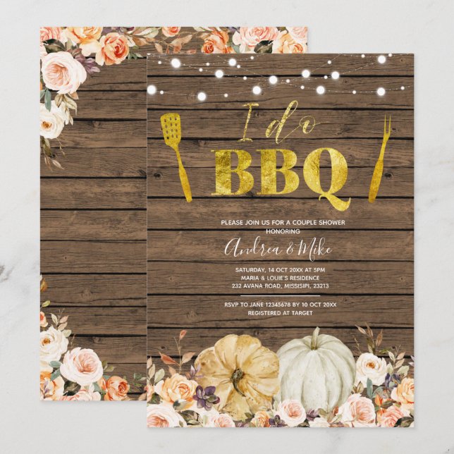 Fall Pumpkin I do GRILLEN Couple Shower Einladung (Vorne/Hinten)