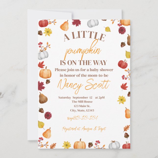 Fall Pumpkin ist auf dem Weg Einladung (Vorderseite)