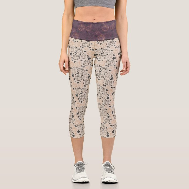 Fall Pumpkin Kontur Capri Leggins - Pflaumen (Vorderseite)