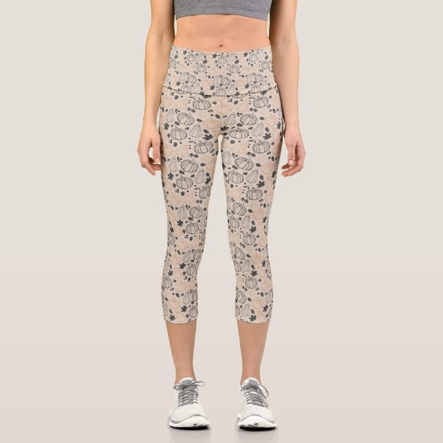 Fall Pumpkin Kontur Capri Leggins - Tan Leggings (Vorderseite)
