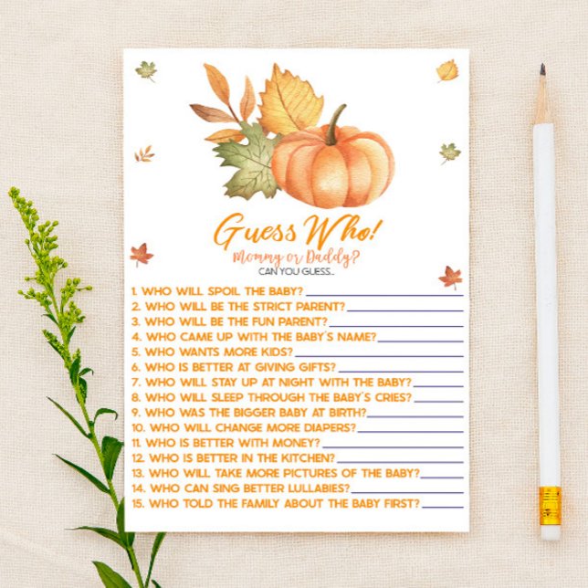 Fall Pumpkin Leaves Guess Who! Baby Shower Game Briefpapier (Von Creator hochgeladen)