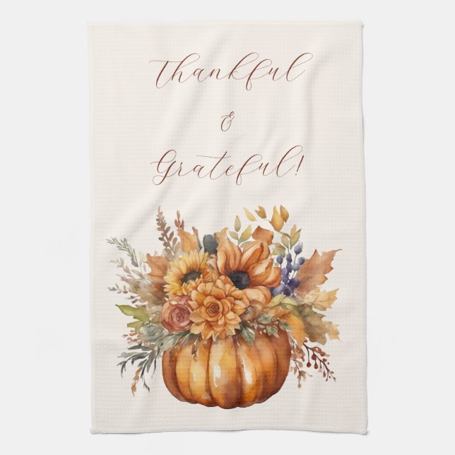 Fall Pumpkin mit Blume- Erntedank- Geschirrtuch (Vertikal)