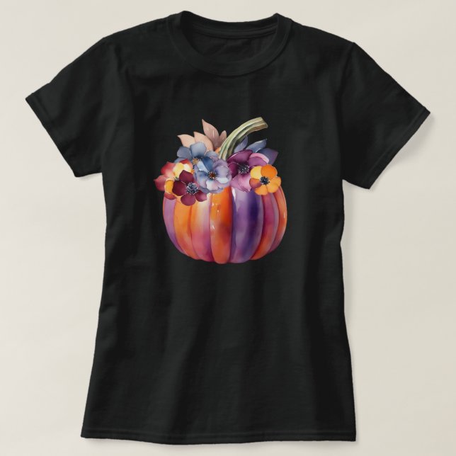 Fall Pumpkin mit Blume T-Shirt (Design vorne)